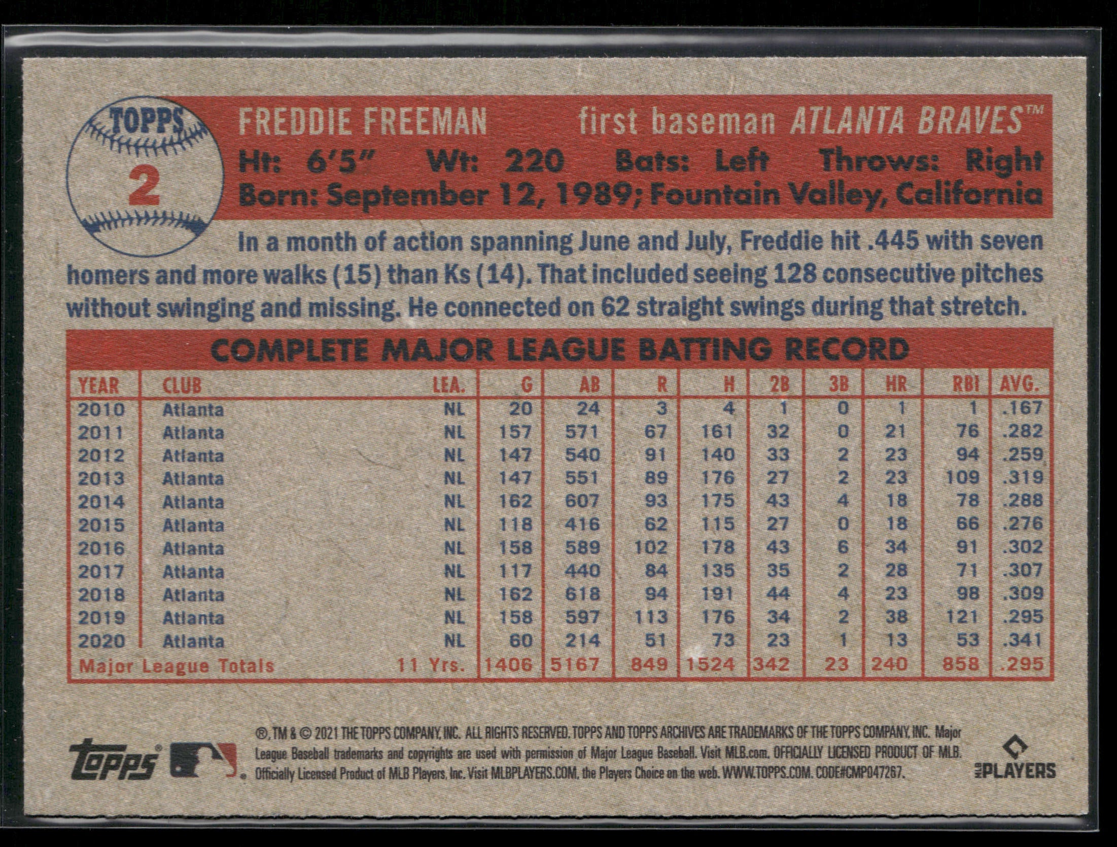 2021 Topps Archives #2 Freddie Freeman