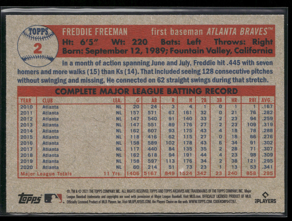 2021 Topps Archives #2 Freddie Freeman