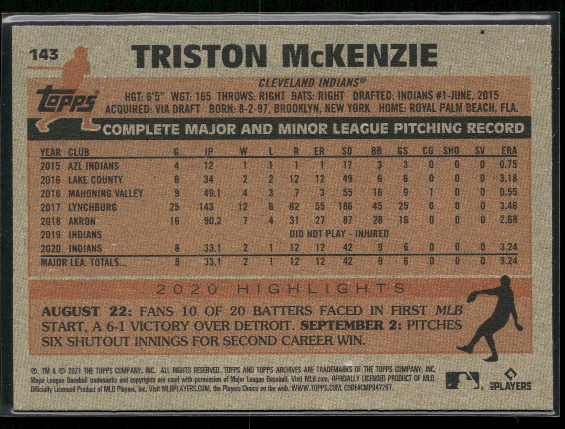 2021 Topps Archives #143 Triston McKenzie