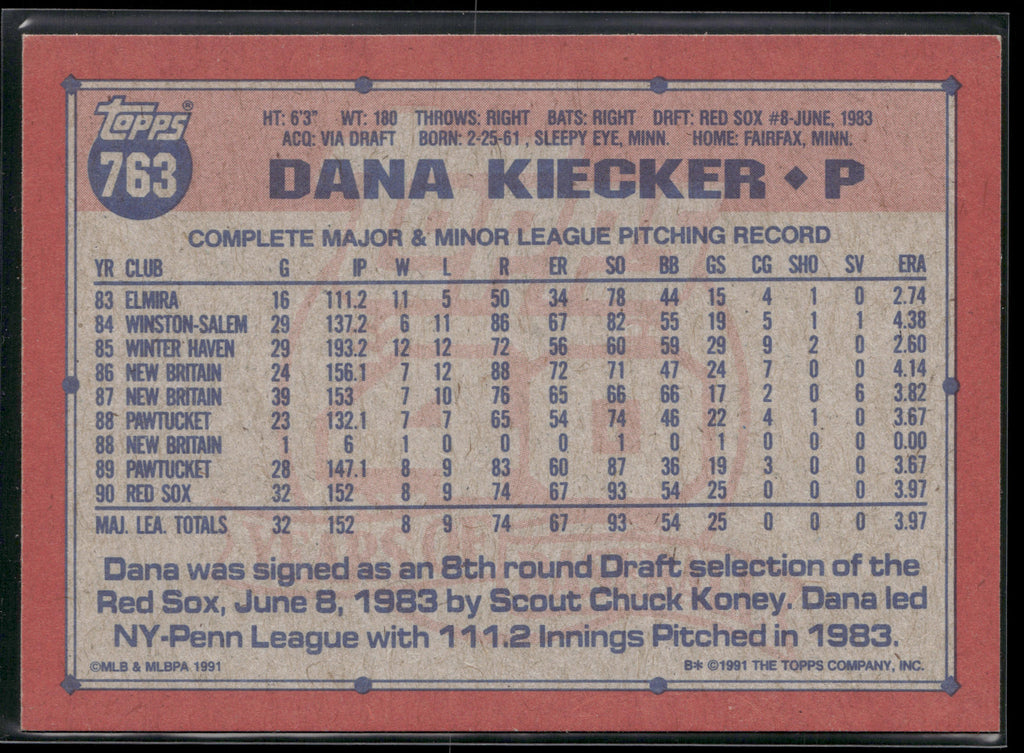 1991 Topps #763 Dana Kiecker