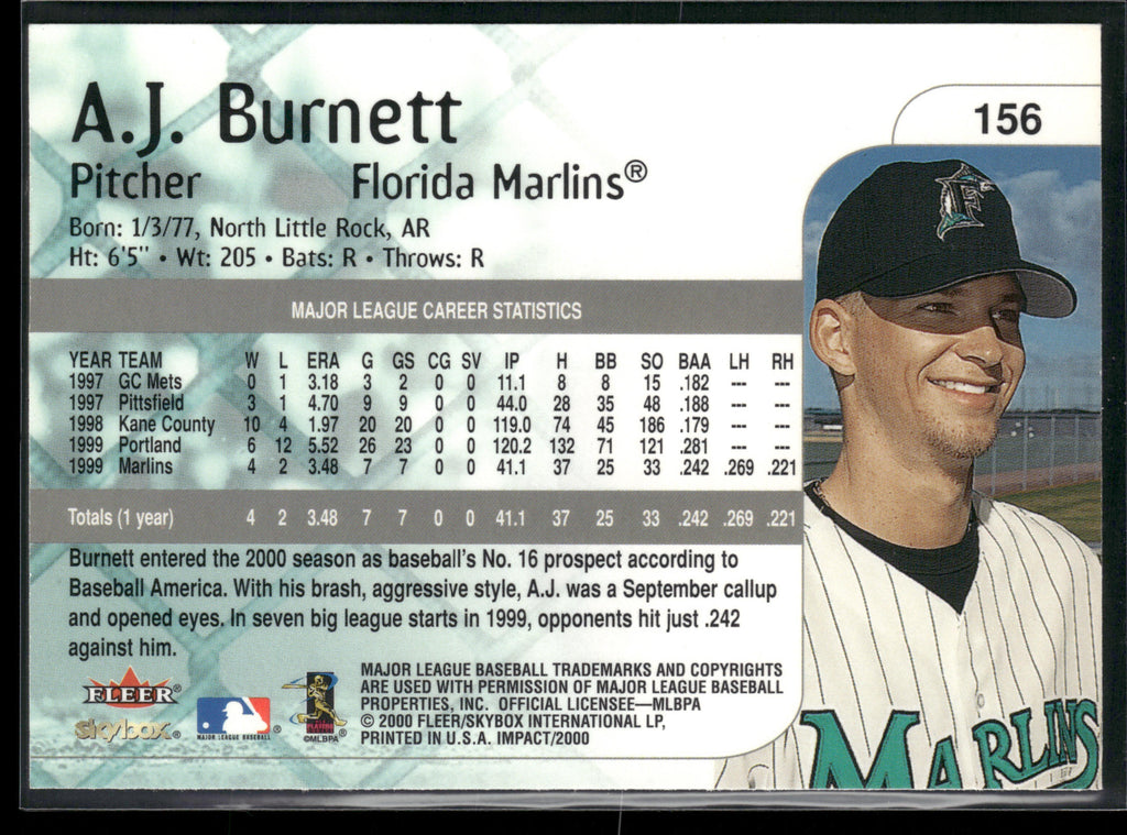 2000 Fleer Impact #156 A.J. Burnett
