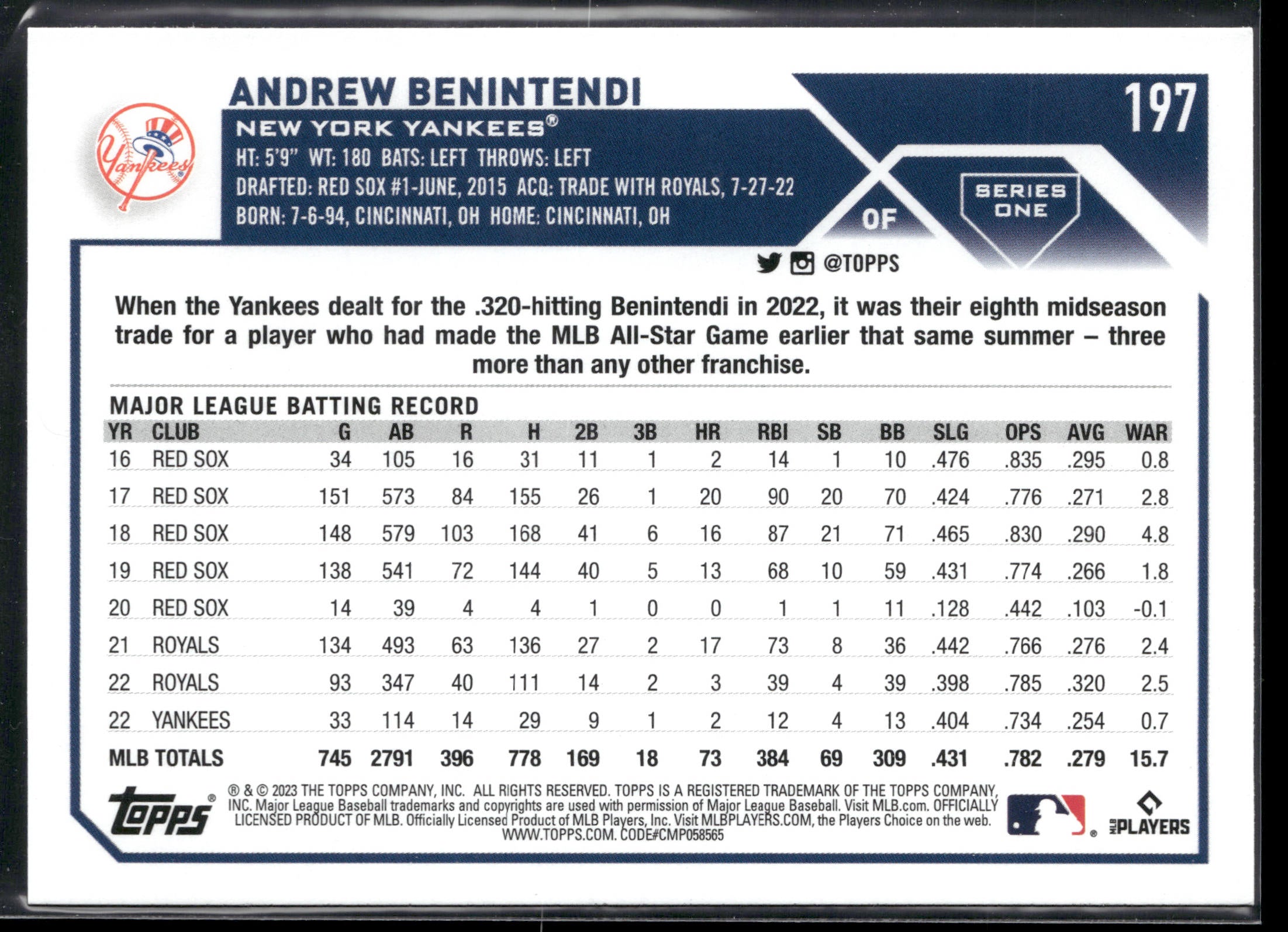 2023 Topps #197 Andrew Benintendi