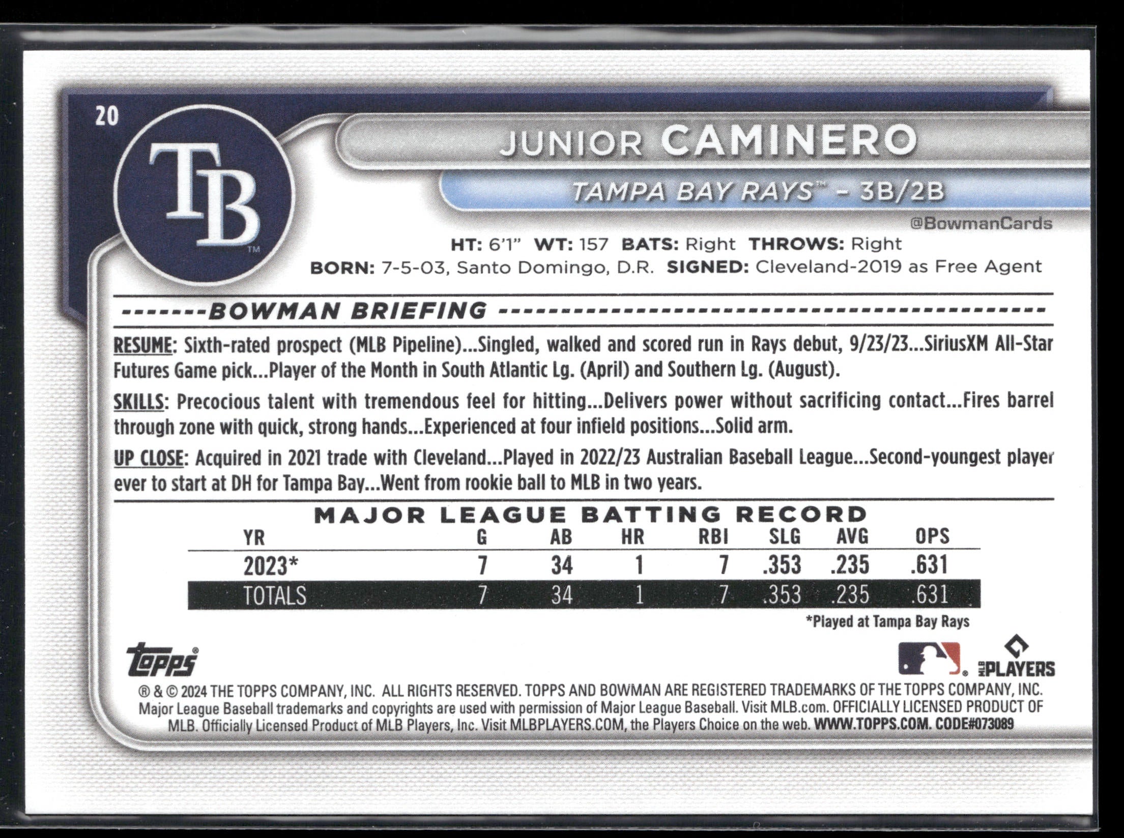 2024 Bowman #20 Junior Caminero