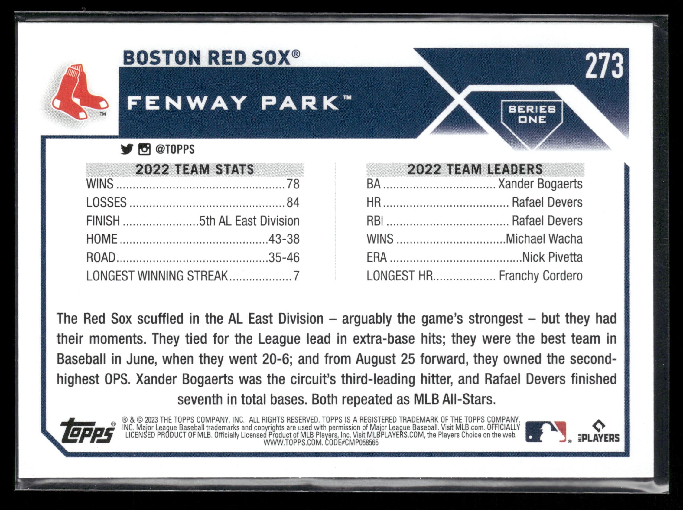 2023 Topps #273 Boston Red Sox
