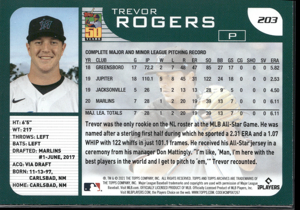 2021 Topps Archives #203 Trevor Rogers