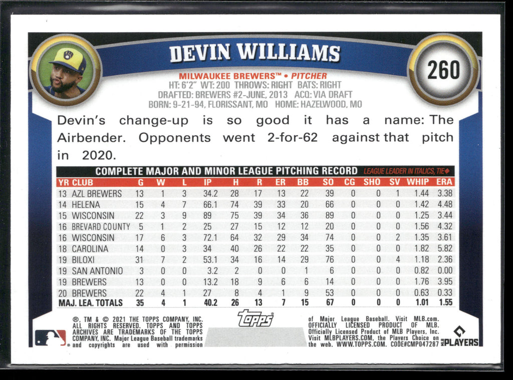 2021 Topps Archives #260 Devin Williams
