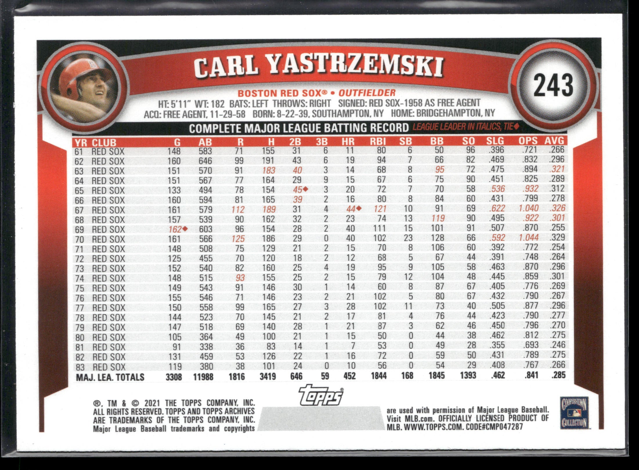 2021 Topps Archives #243 Carl Yastrzemski