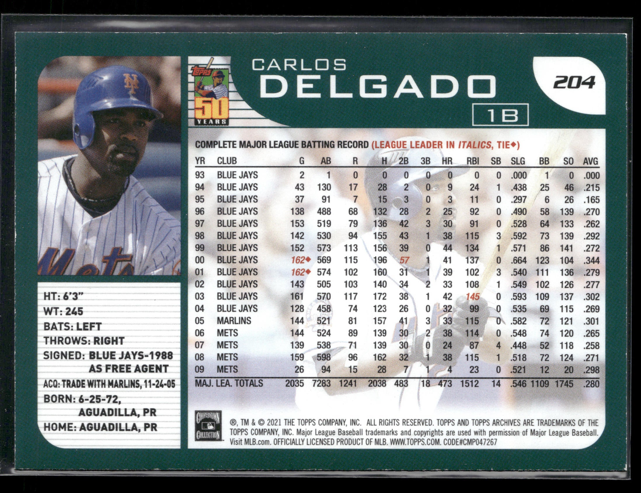 2021 Topps Archives #204 Carlos Delgado