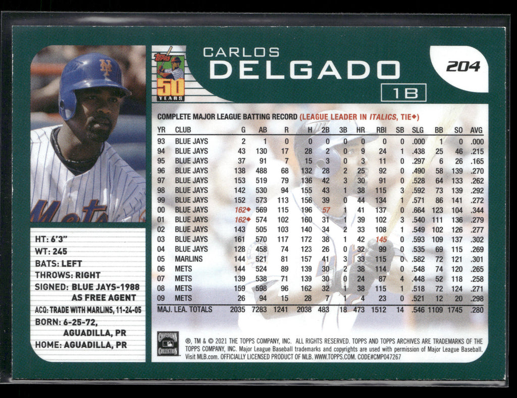 2021 Topps Archives #204 Carlos Delgado