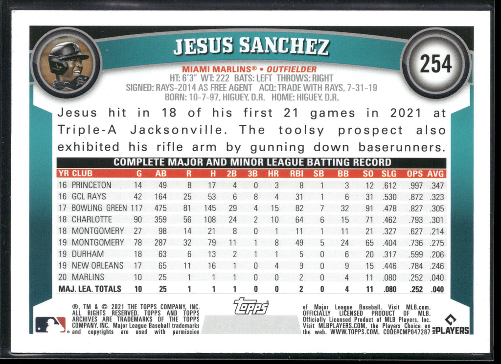 2021 Topps Archives #254 Jesus Sanchez