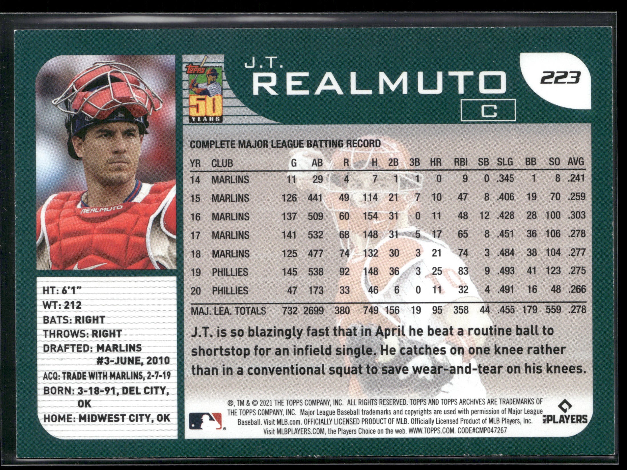 2021 Topps Archives #223 J.T. Realmuto