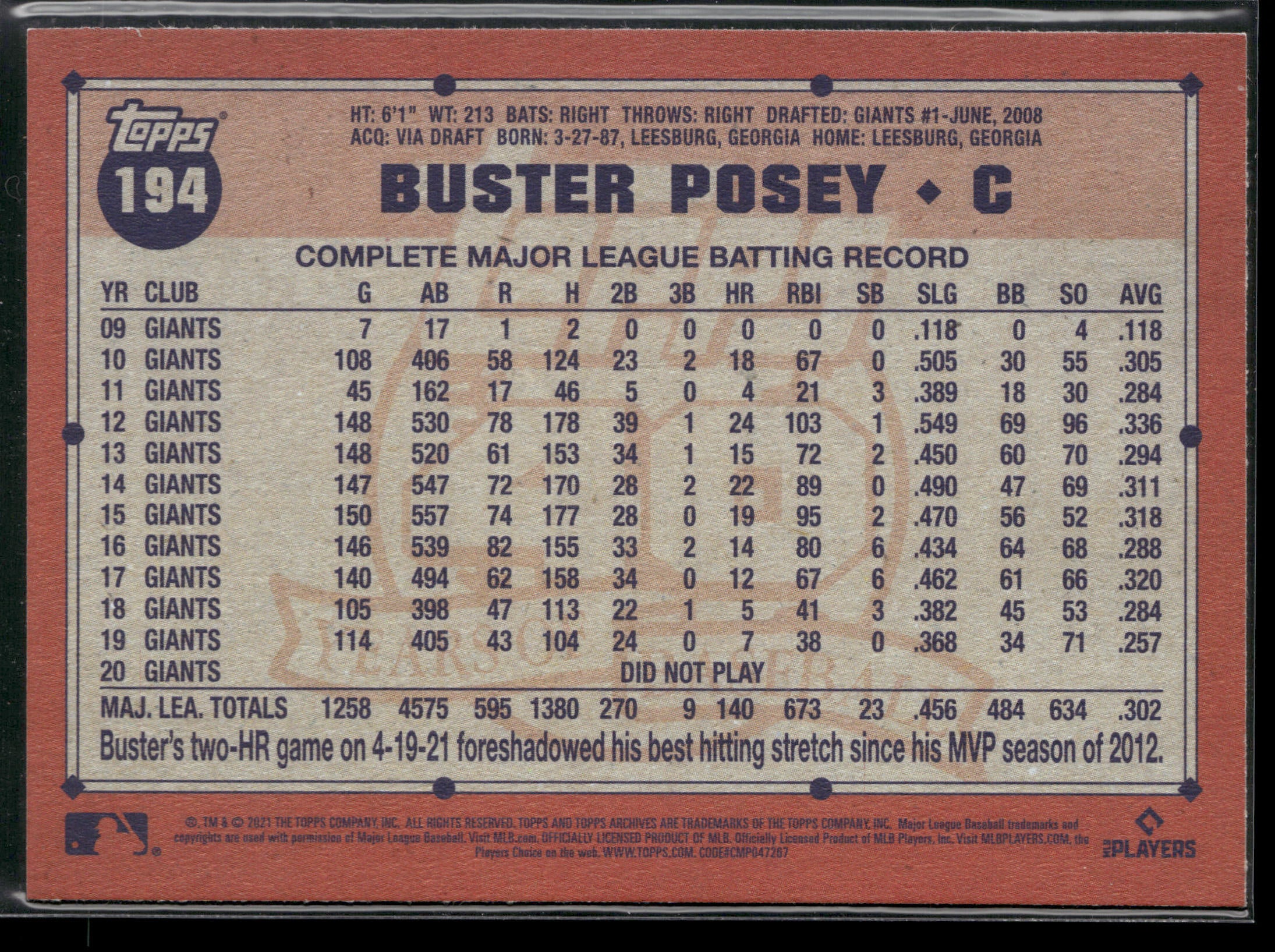 2021 Topps Archives #194 Buster Posey