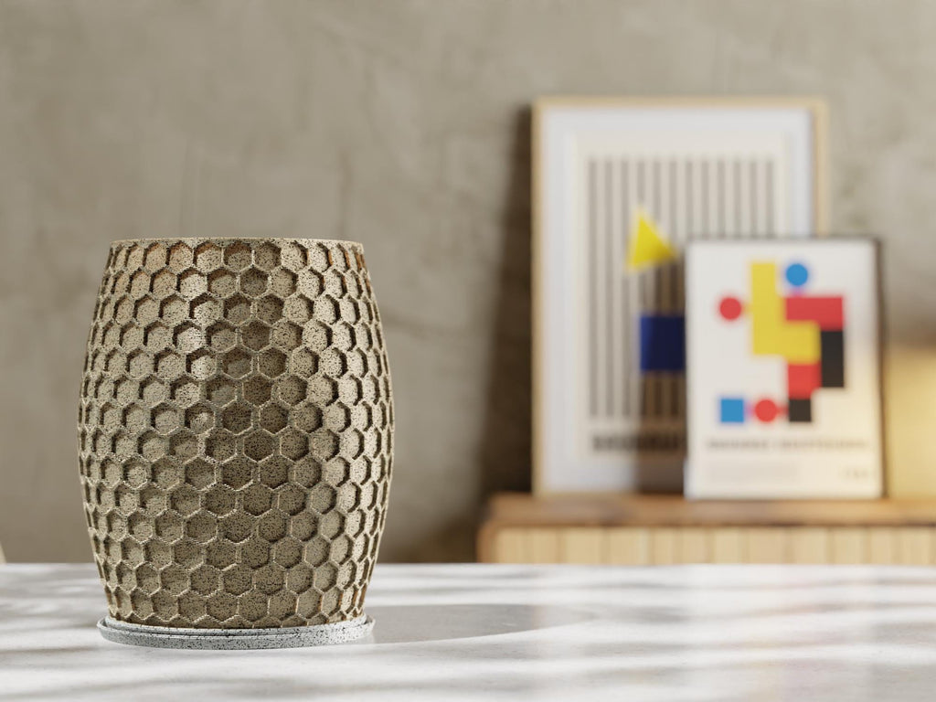 HexaFlow Planter with Base: Modern Geometric Plant Pot