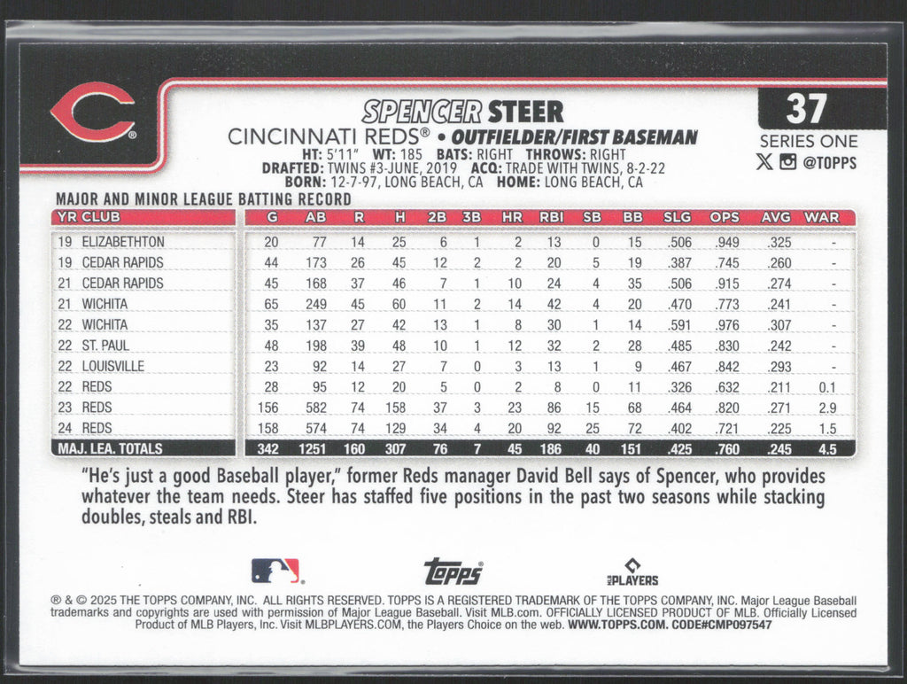 2025 Topps #37 Spencer Steer