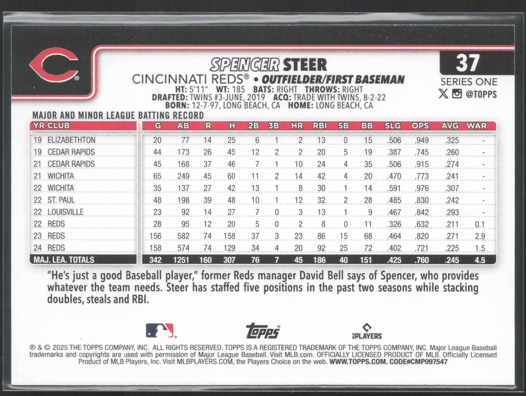 2025 Topps #37 Spencer Steer