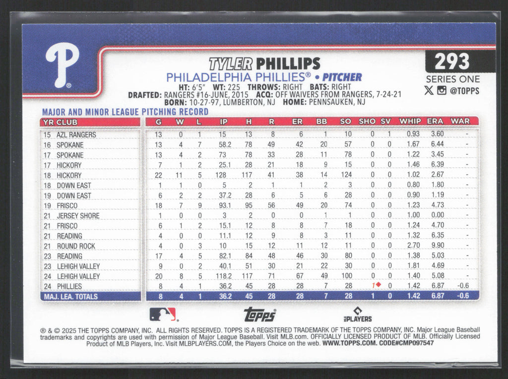 2025 Topps #293 Tyler Phillips
