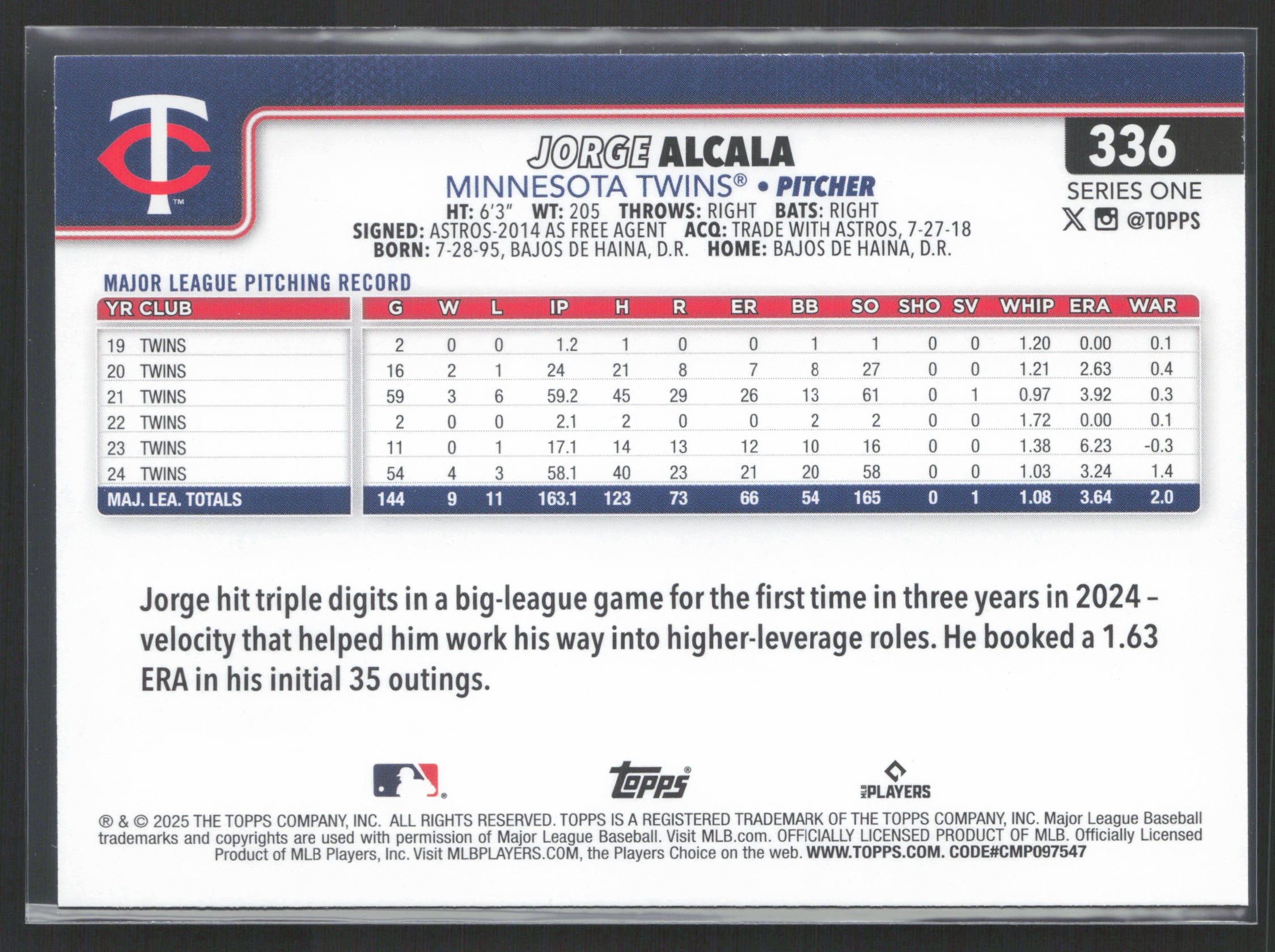 2025 Topps #336 Jorge Alcala