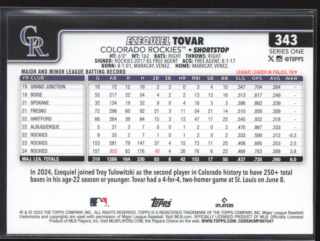 2025 Topps #343 Ezequiel Tovar