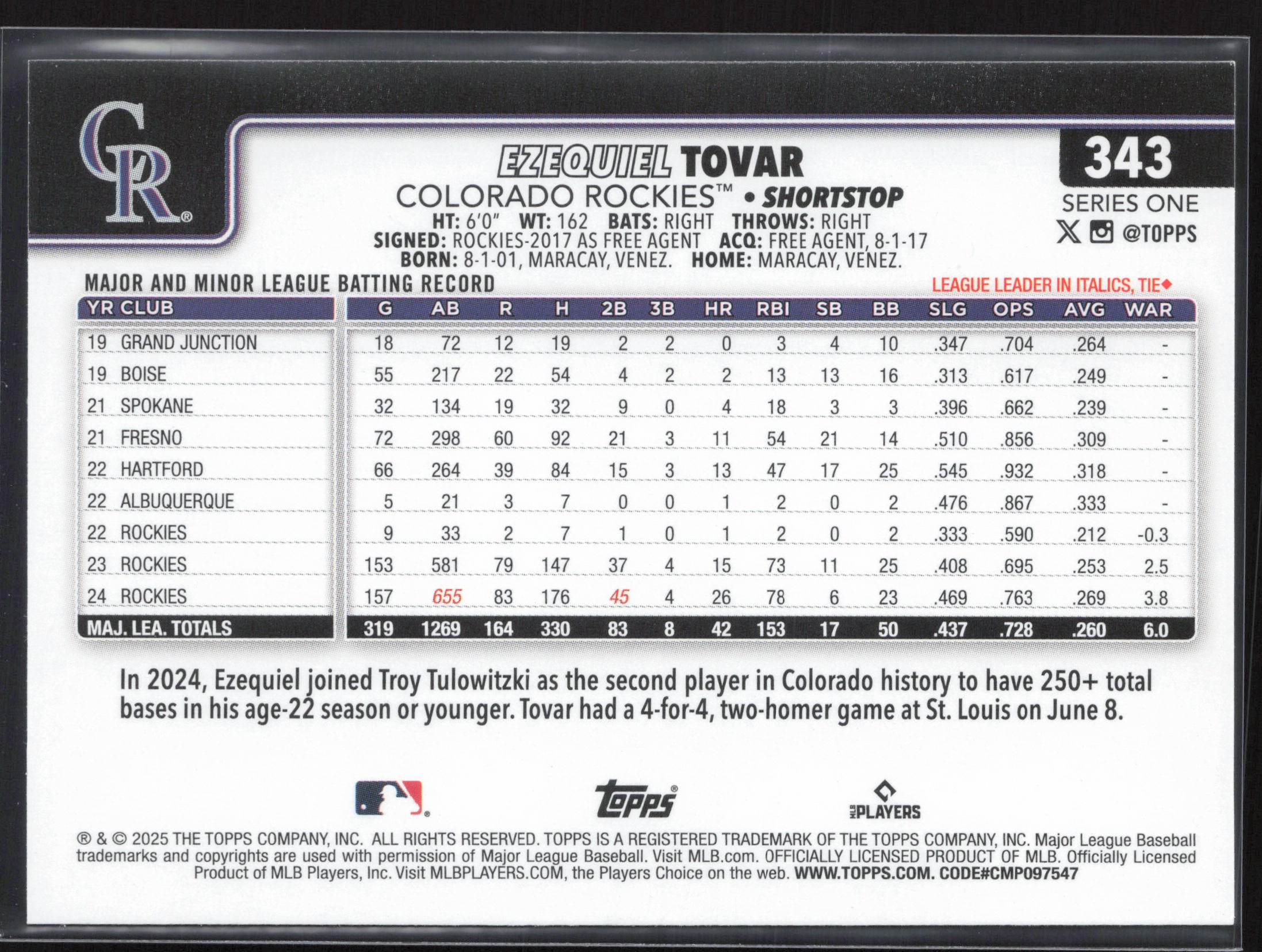 2025 Topps #343 Ezequiel Tovar