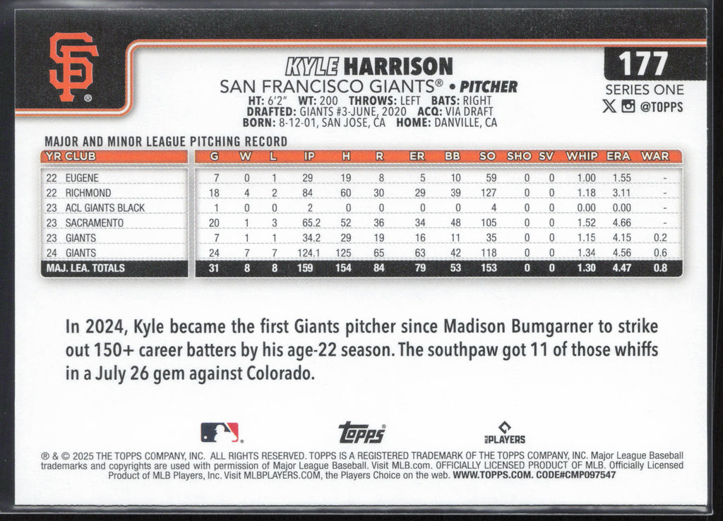 2025 Topps #177 Kyle Harrison