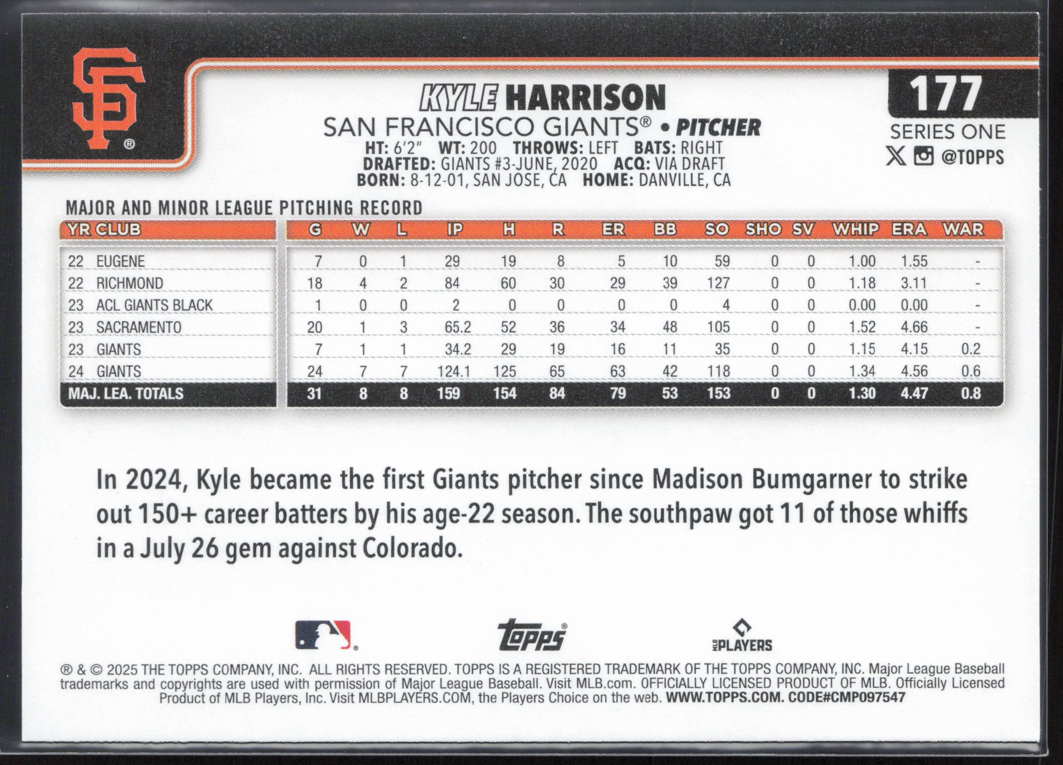 2025 Topps #177 Kyle Harrison