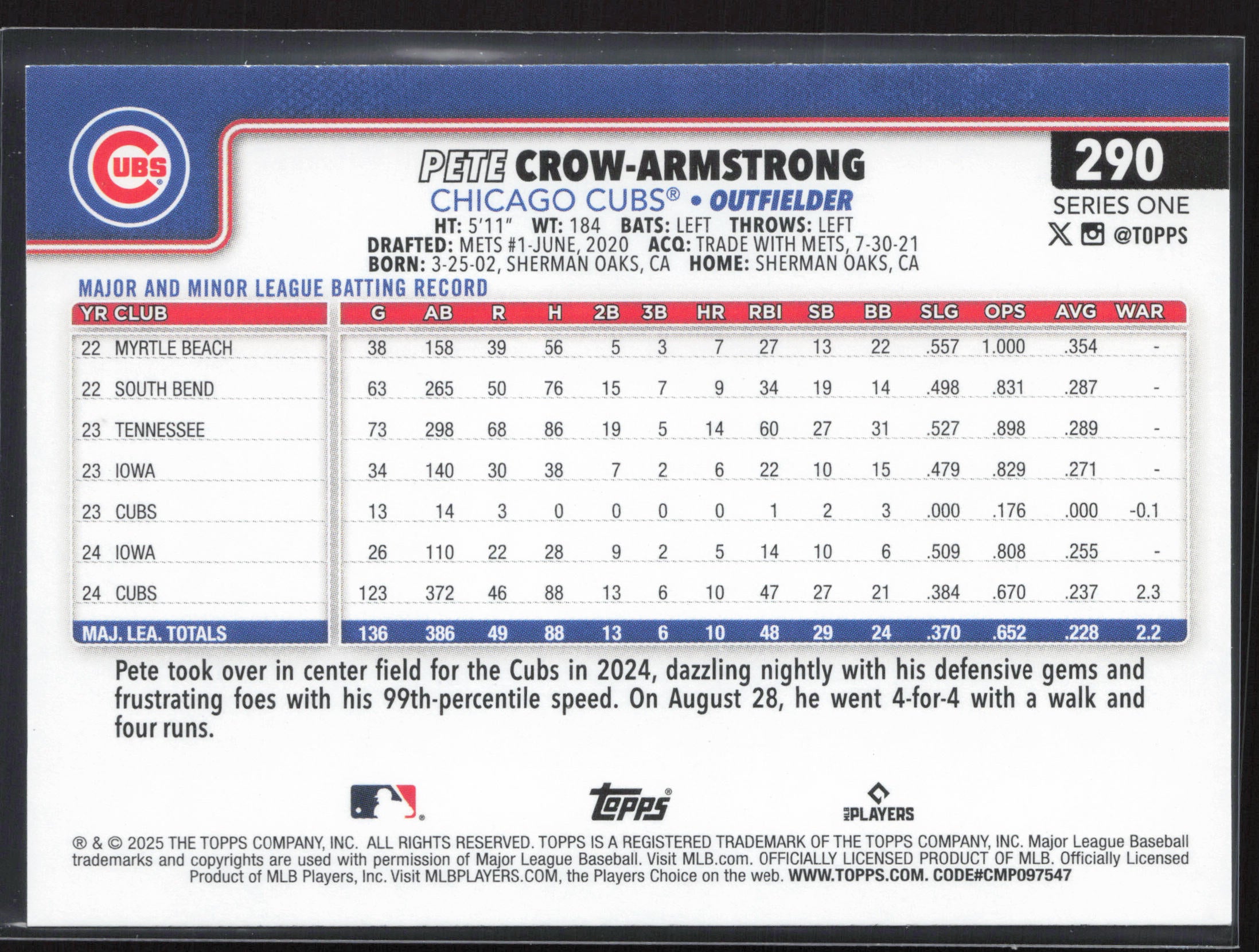 2025 Topps #290 Pete Crow-Armstrong