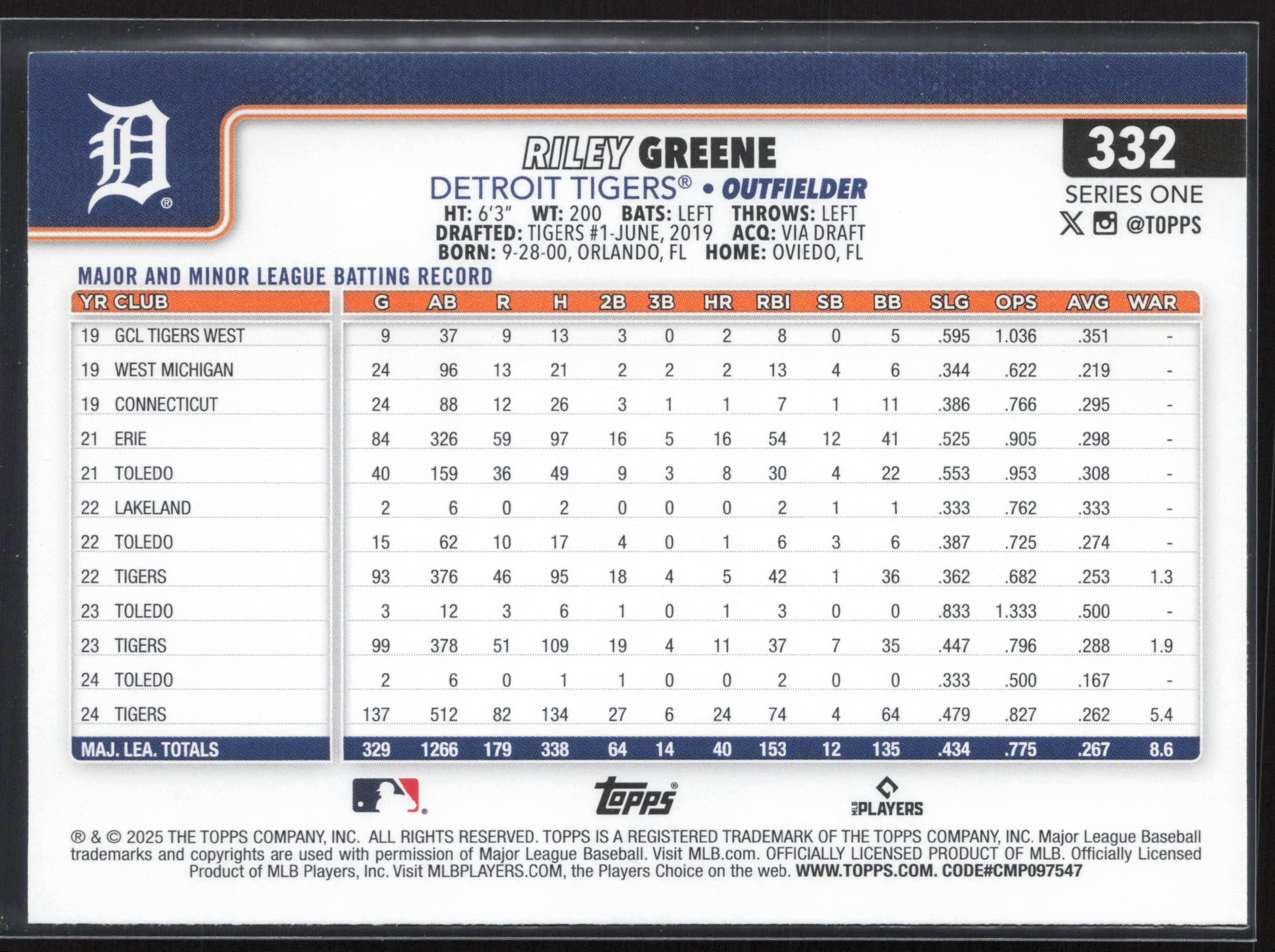 2025 Topps #332 Riley Greene