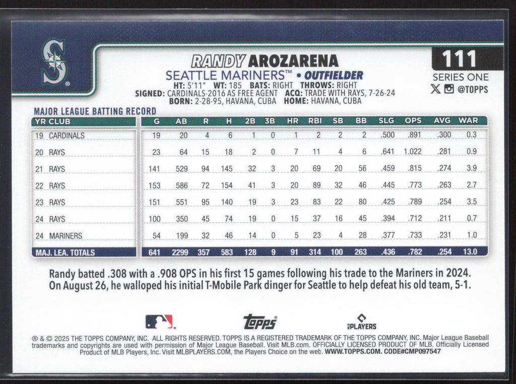 2025 Topps #111 Randy Arozarena