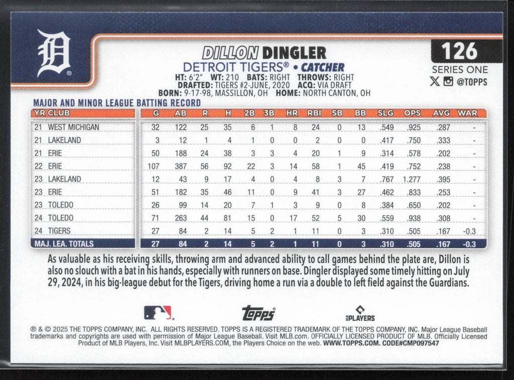 2025 Topps #126 Dillon Dingler