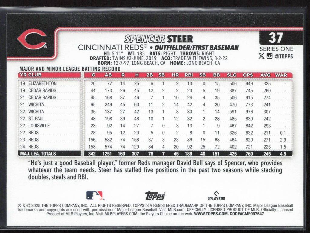 2025 Topps #37 Spencer Steer