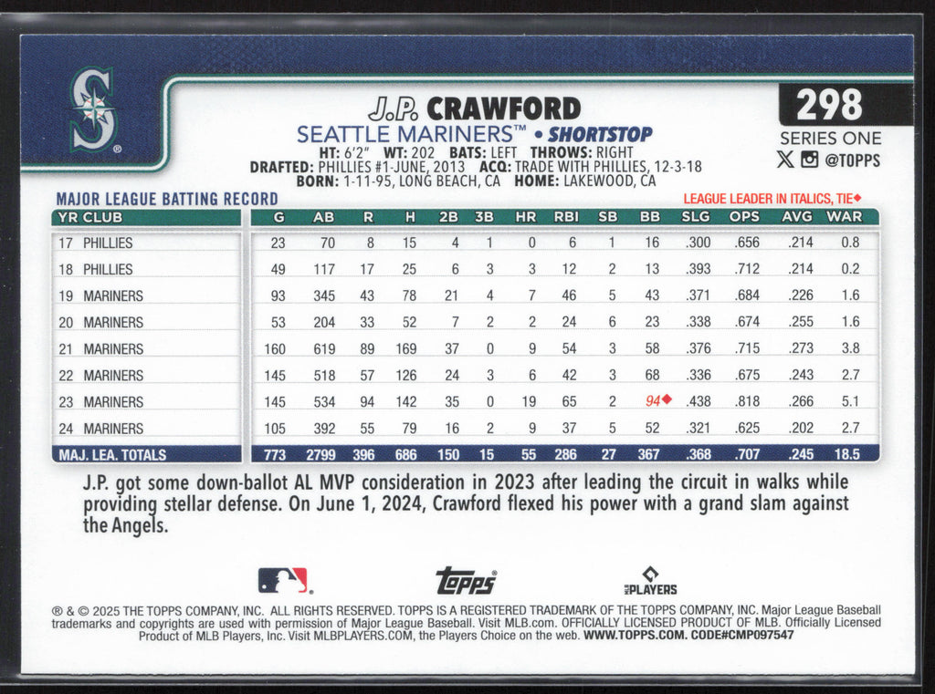 2025 Topps #298 J.P. Crawford
