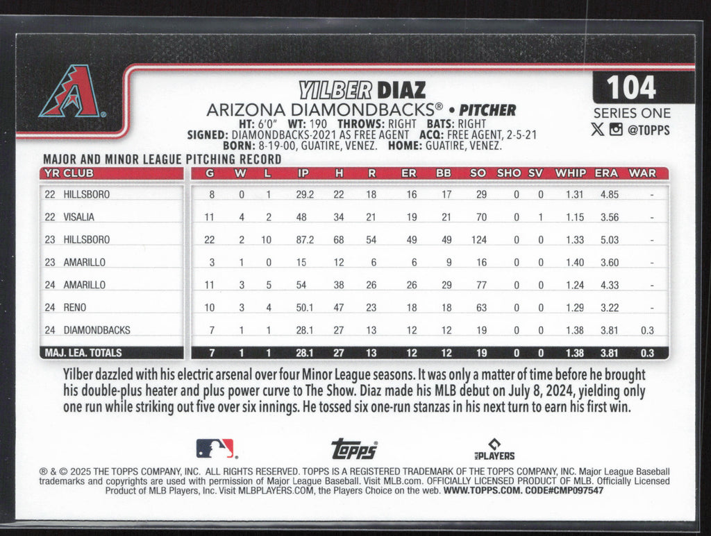 2025 Topps #104 Yilber Diaz