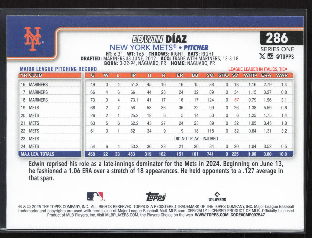 2025 Topps #286 Edwin Díaz