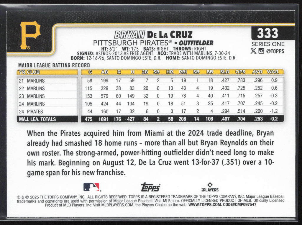 2025 Topps #333 Bryan De La Cruz