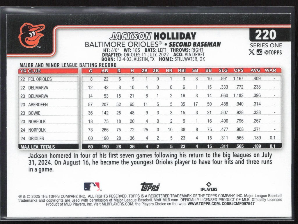 2025 Topps #220 Jackson Holliday
