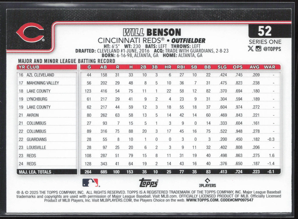 2025 Topps #52 Will Benson