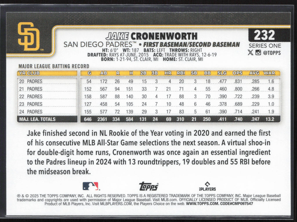 2025 Topps #232 Jake Cronenworth