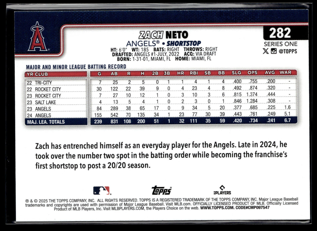 2025 Topps #282 Zach Neto