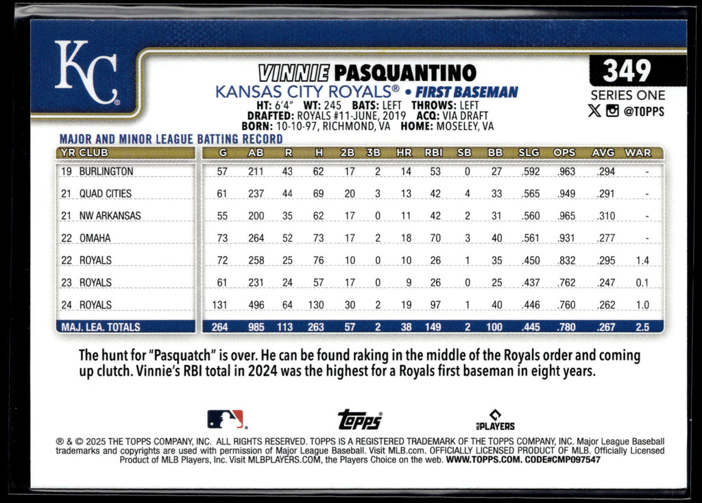 2025 Topps #349 Vinnie Pasquantino