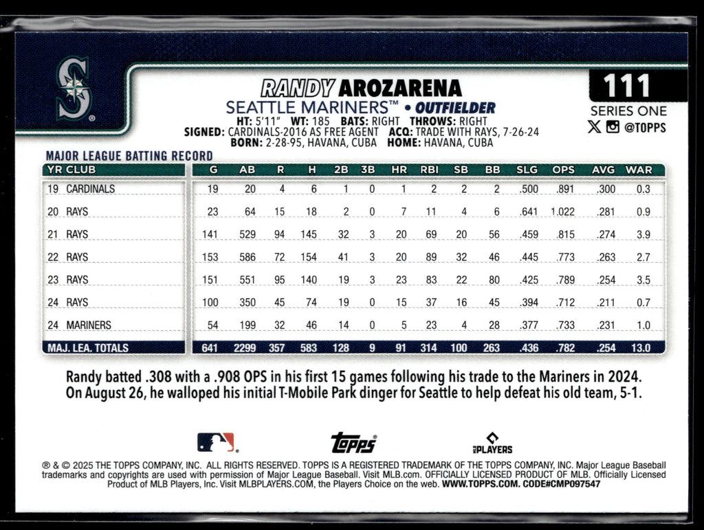 2025 Topps #111 Randy Arozarena