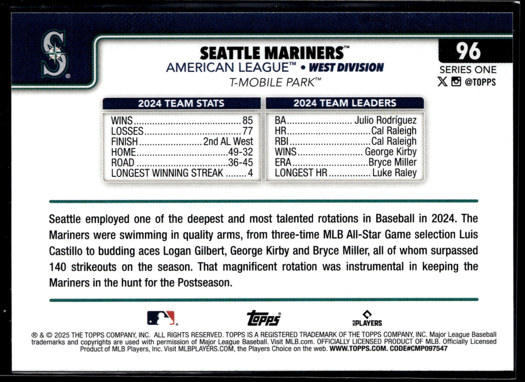 2025 Topps #96 Seattle Mariners