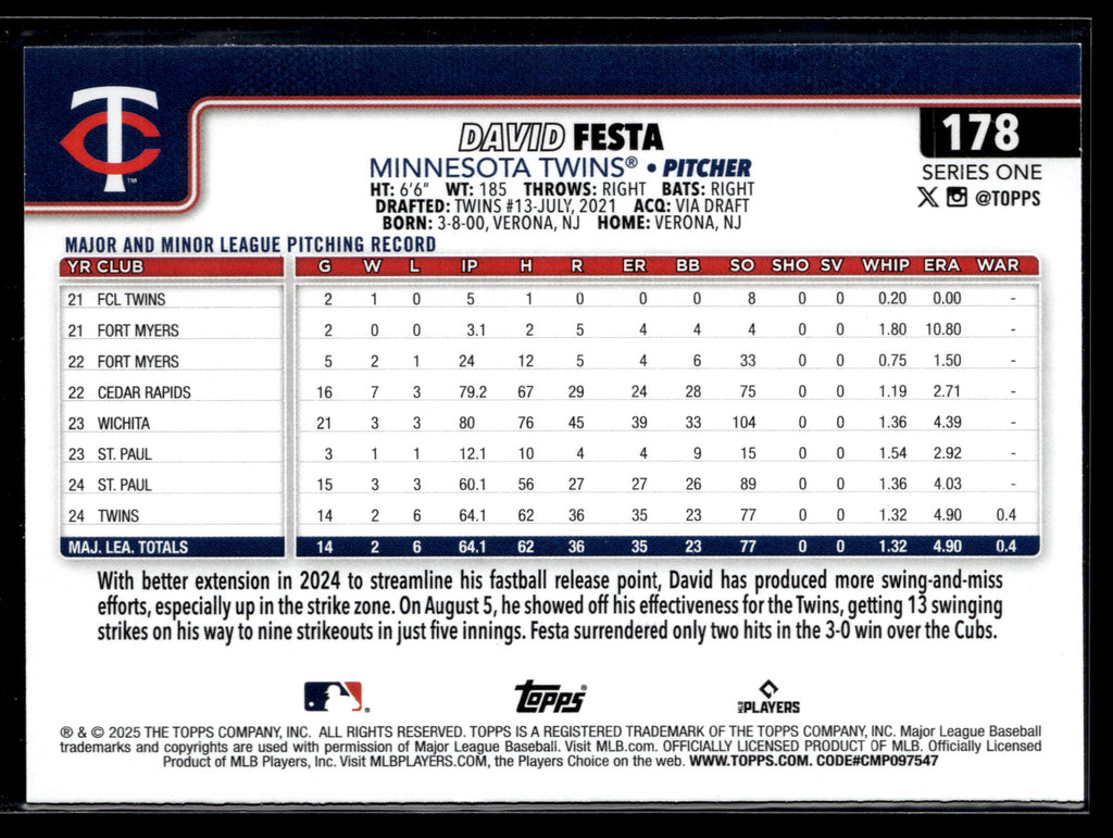 2025 Topps #178 David Festa