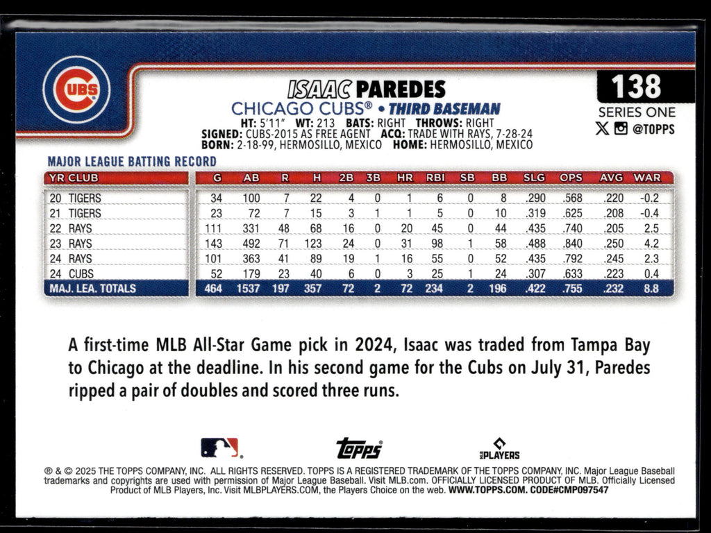 2025 Topps #138 Isaac Paredes