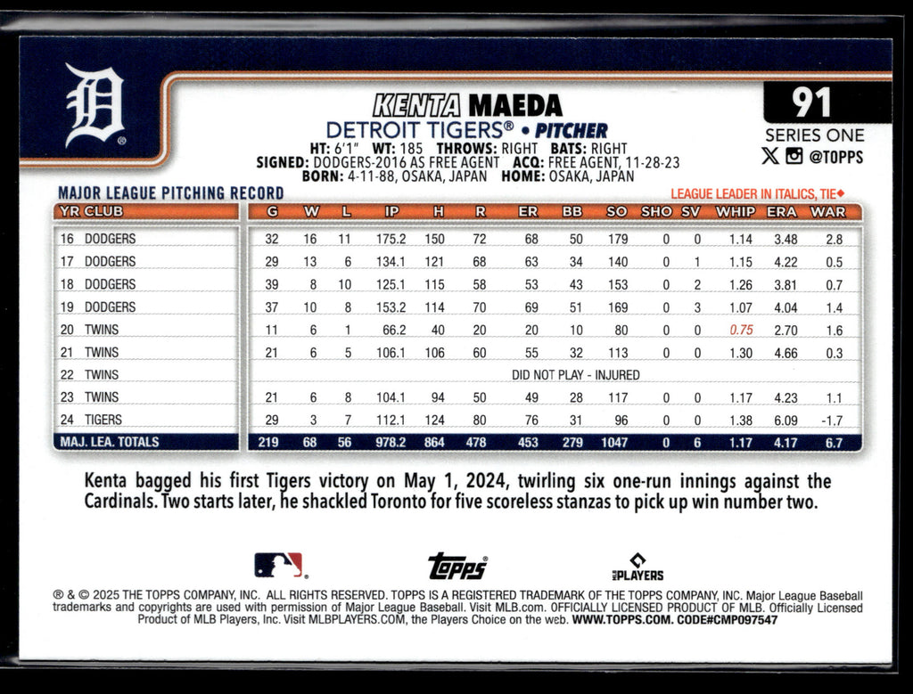 2025 Topps #91 Kenta Maeda