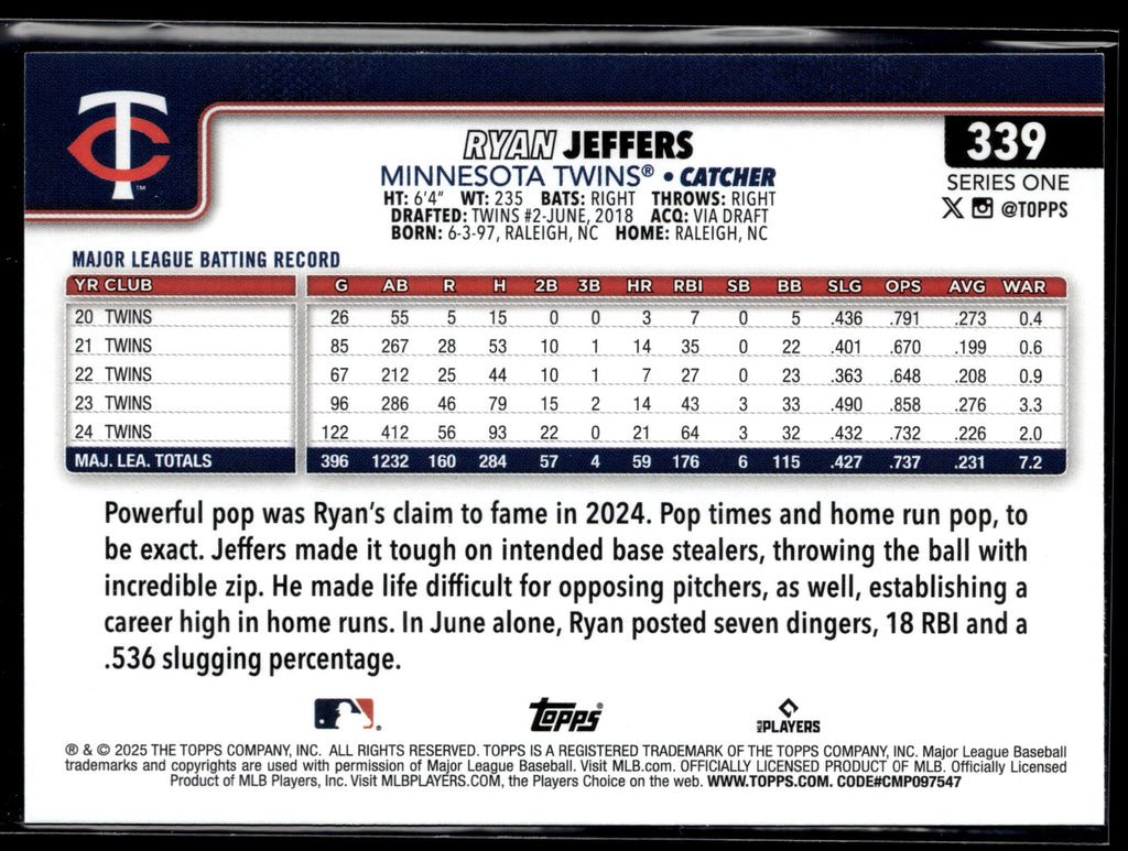 2025 Topps #339 Ryan Jeffers