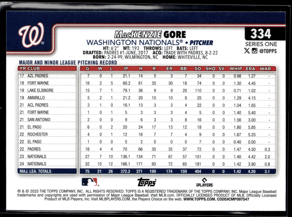 2025 Topps #334 MacKenzie Gore