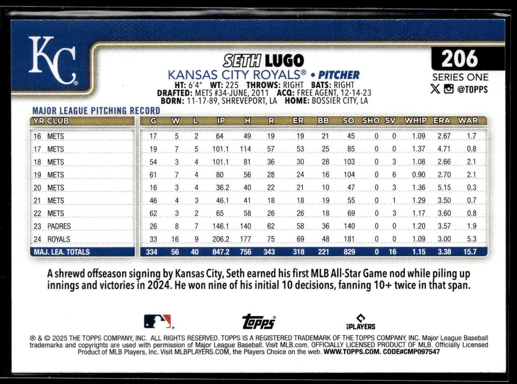 2025 Topps #206 Seth Lugo