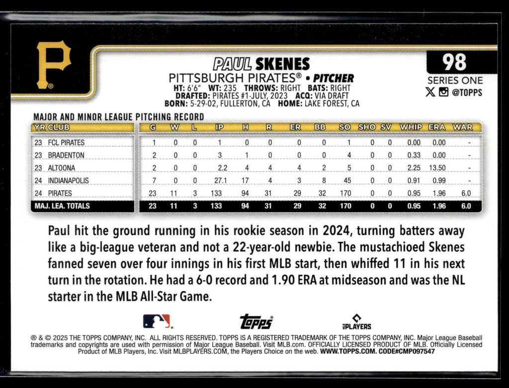 2025 Topps #98 Paul Skenes