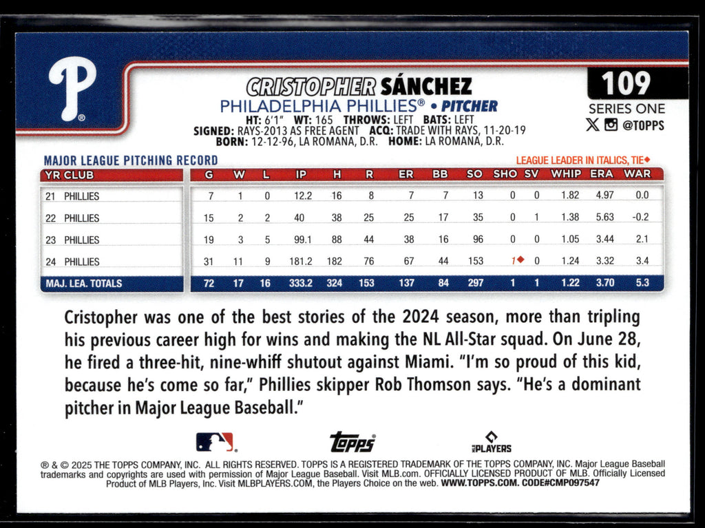 2025 Topps #109 Cristopher Sánchez