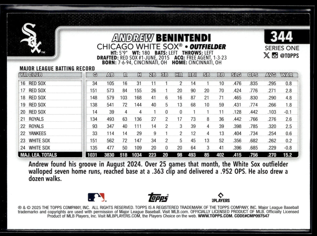 2025 Topps #344 Andrew Benintendi
